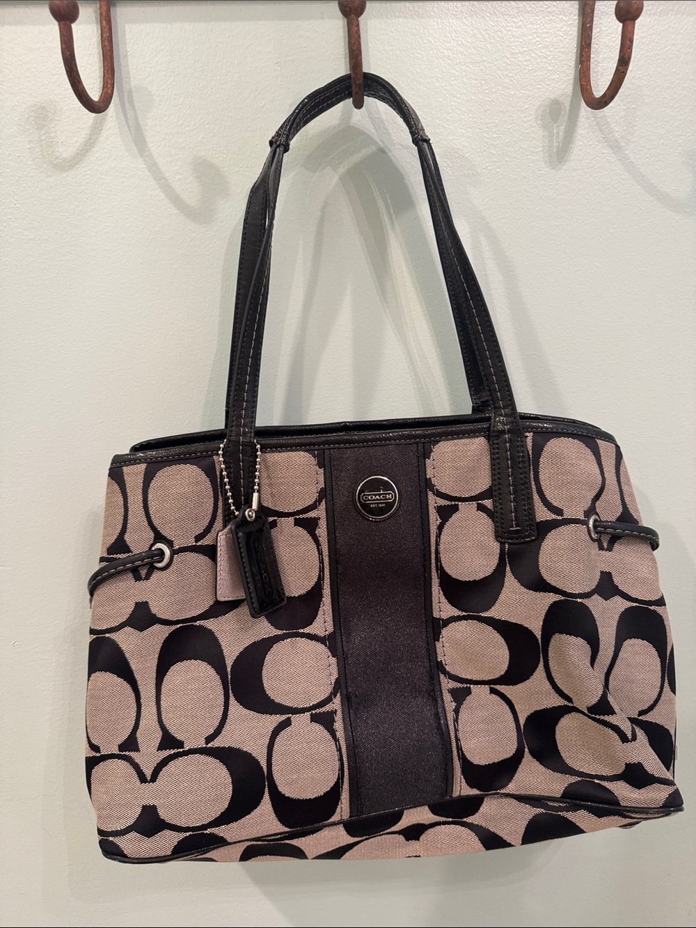 Coach Canvas Tote in Taupe and Black